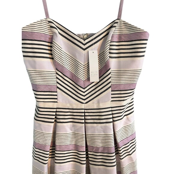 White House Black Market Dress Linen Cotton Striped With Pockets Size 4 NWT - Picture 2 of 11